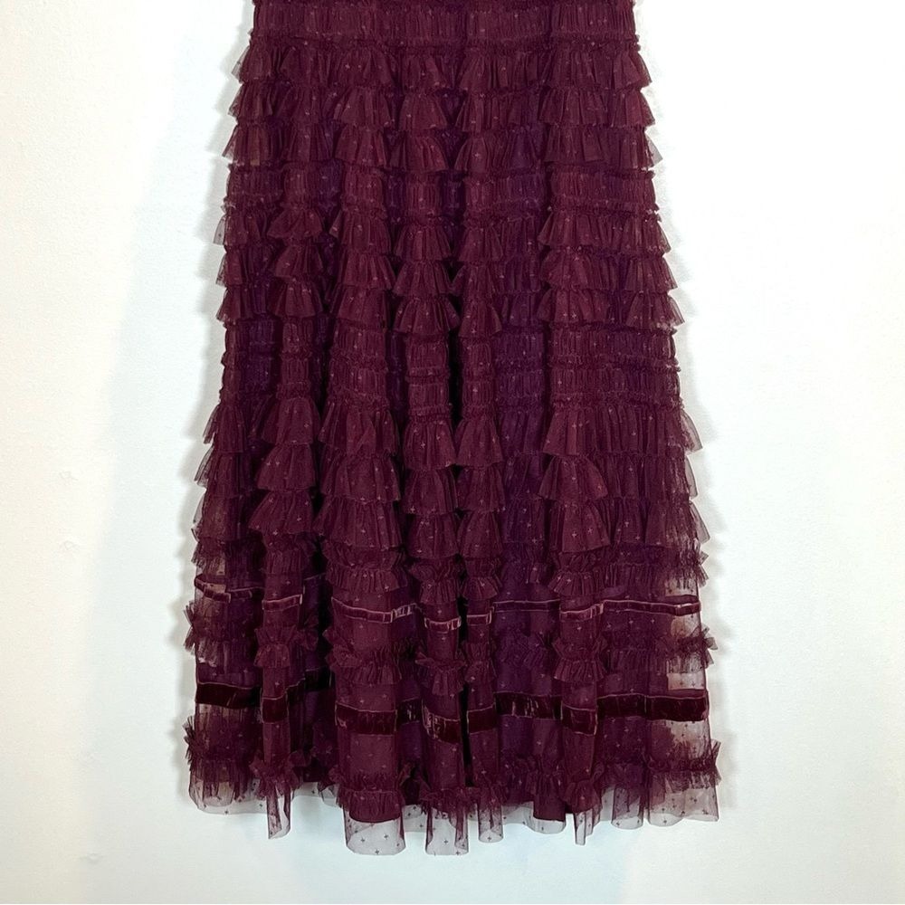 Mac Duggal 8054 Size 10 Amethyst Ruffle Tulle Cap Sleeve Tiered Party Midi Dress - Picture 10 of 12
